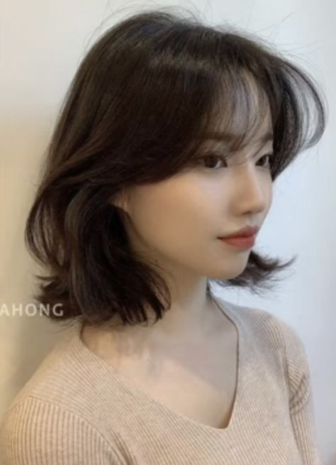 Korean Haircut With Bangs Short, Asian Layered Short Hair, Short No Layers Haircut, Korean Short Wavy Hair, Asian Haircut Short Layered, Hair Cut To Shoulders, Cute Shoulder Length Haircuts With Bangs, Korean Haircut Women Short, Kpop Hairstyles Short