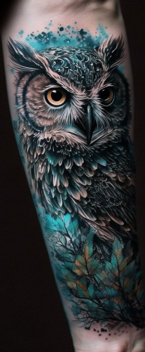 Owl Elbow Tattoo, Owl Raven Tattoo, Owl Tattoo For Women Sleeve Forearm, Tattoo Owl Woman, Wildlife Tattoo Women, Grinch Tattoo, Owl Forearm Tattoo, Tattoos Gothic, Realistic Owl Tattoo