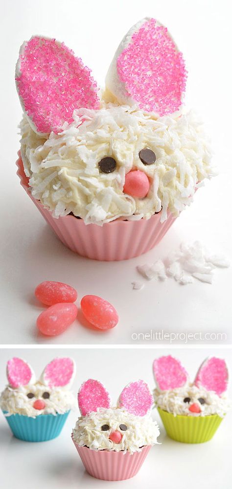 Cupcakes For Kids Birthday, One Little Project, Cupcakes For Kids, Easter Bunny Cupcakes, Spring Birthday Party, Bunny Cupcakes, Easter Bunny Cake, Easter Snacks, Easter Sweets