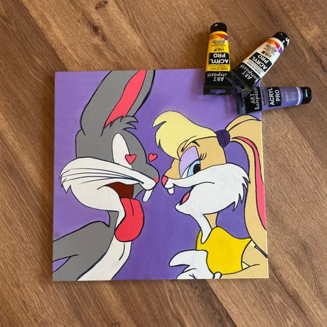 Bugs Bunny And Lola Painting, Tweety Canvas Painting, Bugs Bunny And Lola Canvas Painting, Lola Bunny Canvas Painting, Funny Cartoon Paintings, Lola Bunny Painting, Cartoon Characters Paintings, Bugs Bunny Painting, Painting Ideas On Canvas Cartoon Characters