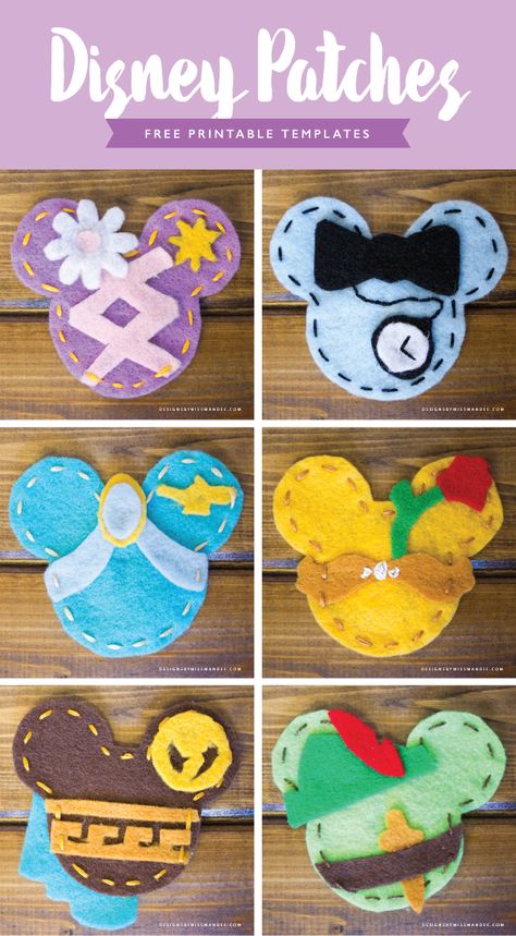 DIY Disney Patches – Designs By Miss Mandee. Make your own adorable Disney patches to accessorize the next time you go to Disneyland. Download the FREE printable template and follow the tutorial. Designs include: Rapunzel, Alice, Jasmine, Belle, Hercules, and Peter Pan. Disney Crafts For Kids, Disney Diy Crafts, Disney Christmas Decorations, Baby Mobil, Disney Patches, Diy Disney, Disney Ornaments, 강아지 그림, Mickey Mouse Shirts