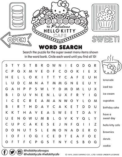 Hello Kitty Crossword, Hello Kitty Worksheets, Hello Kitty Activity Sheets, Anime Word Search, Sanrio Activities, Hello Kitty Word Search, Hello Kitty Games, Hello Kitty Book, Hello Kitty Colouring Pages