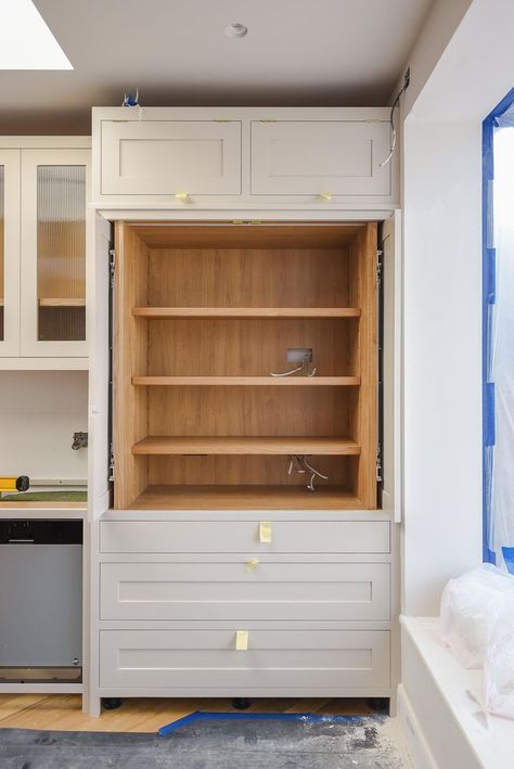 kitchen larder with pocket doors by herringbone kitchens Kitchen Luxury, Cabinet Options, Kitchens Luxury, Kitchen Refresh, Spice Racks, Pocket Door, Space Available, Design Hack, Pocket Doors