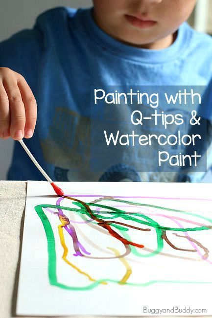 Process Art for Kids: Painting with Q-tips and Watercolor Paint ~ BuggyandBuddy.com Process Art For Kids, Q Tips, Q Tip Painting, Baby Art Projects, Toddler Art Projects, Kids Painting, Painting Activities, Q Tip, Toddler Art