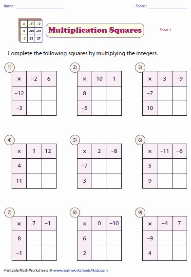 Multiplying Integers Activity, Multiplication Of Integers, Integer Games, Algebra Equations Worksheets, Integers Activities, Multiplying Integers, Multiplication Squares, Intermediate Classroom, Multiplying And Dividing Integers