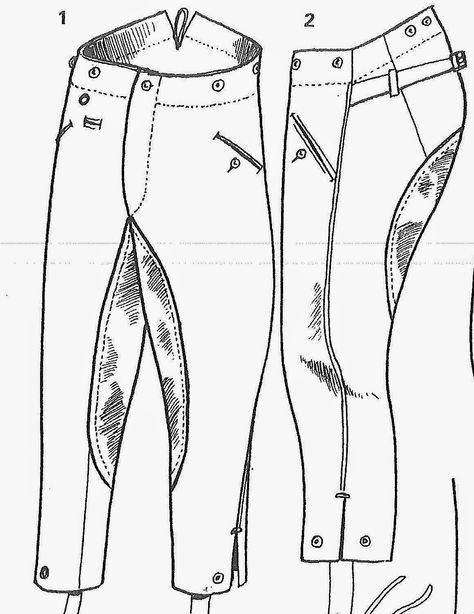 Line Drawing of the 1916 Pattern Reithosen Riding Breeches Pattern, Breeches Pattern, Horse Riding Pants, Horse Riding Outfit, Horse Riding Clothes, Motorcycle Pants, 30s Fashion, Horse Diy, Riding Breeches