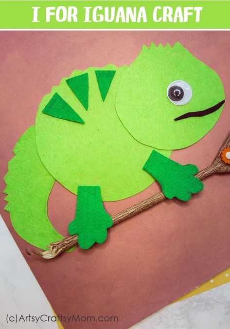 Make an I for Iguana Craft (Printable Template) that's perfect for learning about herbivores, lizards, the reptile family, tropical forest, or Letter I Iguana Craft, Letter I Crafts, Reptile Crafts, Jungle Animal Crafts, Rainforest Crafts, Jungle Crafts, Zoo Animal Crafts, A To Z Alphabet, Z Alphabet