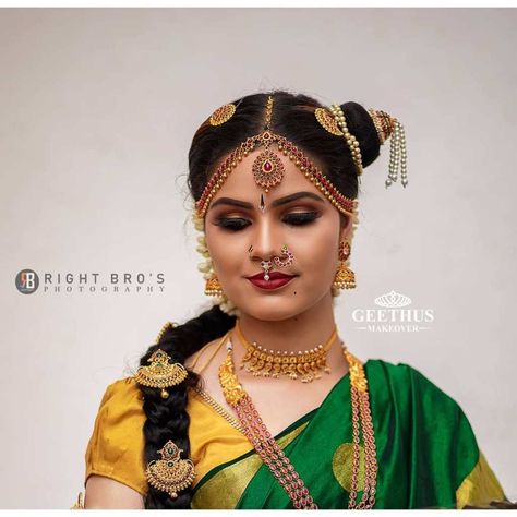 Andal Kondai, Bharatanatyam Makeup, Brahmin Wedding, Velvet Blouse Design, Milk Beauty, Traditional Accessories, Bridal Nose Ring, Indian Wedding Bride, Bridal Bun