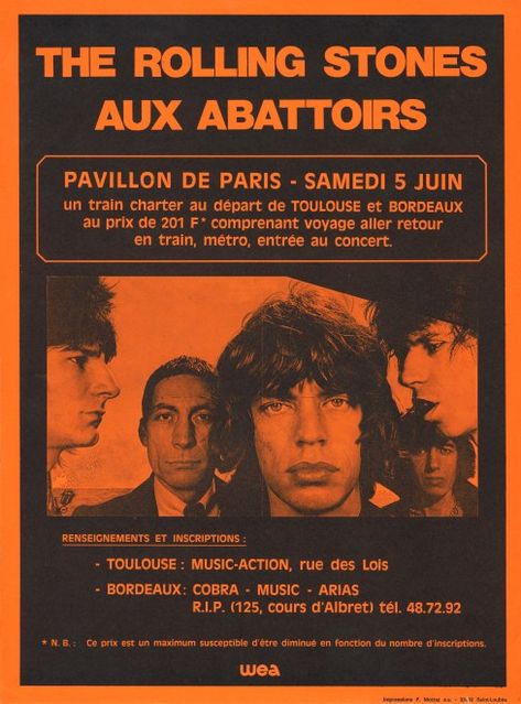 The Rolling Stones, Original Vintage French Concert Poster, Les Abattoirs, Pavillon de Paris, 1976, 15¾ x 11¾ in. (40 x 30 cm.) | Rock Paper Film Rolling Stones Poster, Rolling Stones Concert, Music Concert Posters, Vintage Concert Posters, Vintage Music Posters, Arte Punk, Concert Poster, Rock Posters, Mick Jagger