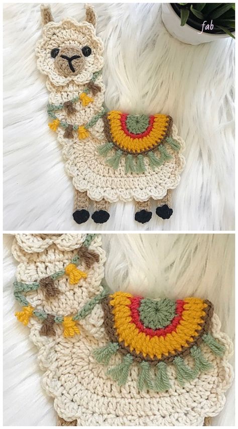 Llama Applique Crochet Pattern Applique Crochet Patterns Free, Applique Crochet Patterns, Cardigan Til Baby, Knitting Animals, Crochet Appliqué, Beau Crochet, Crochet Appliques, Confection Au Crochet, Crochet Simple