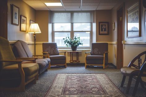 Serene Waiting Room royalty free stock image Small Waiting Room Design, Small Waiting Room, Waiting Room Design, Plant Lamp, Warm Lighting, Waiting Area, Well Lights, Waiting Rooms, Seating Arrangements