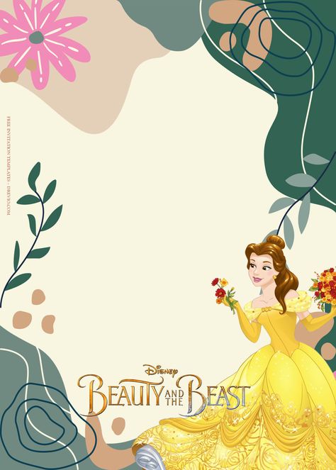 Beauty And The Beast Crafts, Beauty And The Beast Birthday, Belle Birthday Party, Beauty And Beast Birthday, Belle Birthday, Invitation Layout, Happy Birthday Art, Princess Invitations, Happy Birthday Template