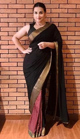 Vidya Balan Outfits, Vidya Balan Saree Blouse, Vidya Balan Saree, Latest Maggam Work Blouses, Shakuntala Devi, Vidya Balan, Black Saree, Ethnic Outfits, Sari Blouse