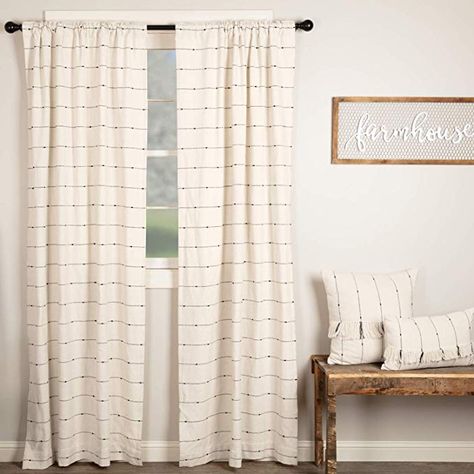 Amazon.com: Piper Classics Farmcloth Stripe Panel Curtains, Set of 2, 84" Long, Urban Rustic Farmhouse Style Curtain, Natural Cream Woven w/Black Stripes: Home & Kitchen Healthy Room, Farmhouse Style Curtains, Farmhouse Curtains, Country Curtains, Sheer Curtain Panels, Urban Rustic, Boho Farmhouse, Rustic Farmhouse Style, Natural Cream