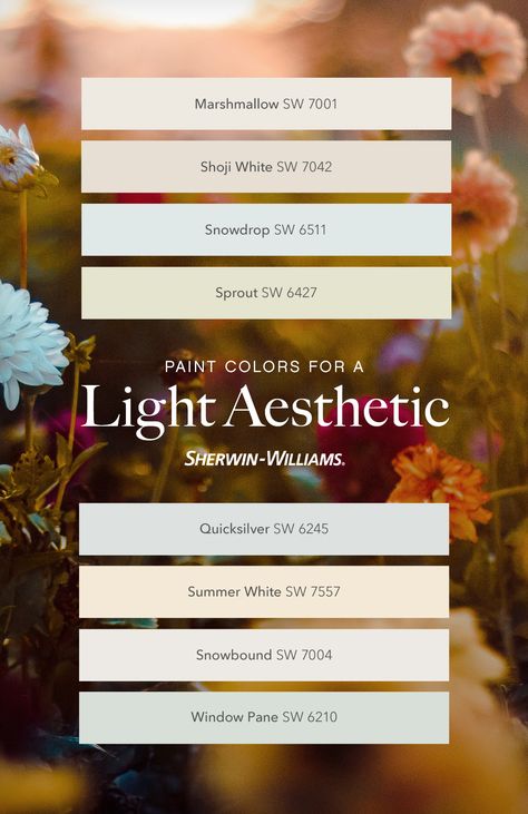 Pair your light aesthetic décor with a calming paint color backdrop from Sherwin-Williams. Tap to order free color chips. #aesthetic #lightaesthetic #lightdecor Sherwin Williams Aesthetic, Color Catalog, Sherwin Williams Colors, Paint Color Inspiration, House Color Palettes, Color Chip, Paint Color Palettes, Pallet Painting, Color Palette Design