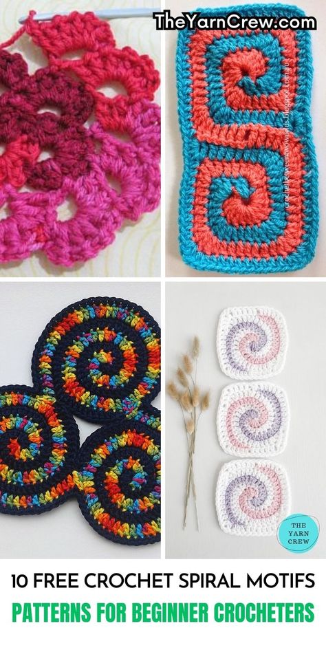 Discover the mesmerizing beauty of spiral motif crochet patterns and take your crochet projects to the next level. Curated by The Yarn Crew. Swirl Crochet Pattern Spirals, Spiral Granny Square Pattern Free, How To Crochet A Spiral, Crochet Spiral Granny Square, Spiral Crochet Pattern Free, Freeform Crochet Patterns Free, Crochet Spiral Pattern, Spiral Granny Square Pattern, Crochet Motif Patterns Free