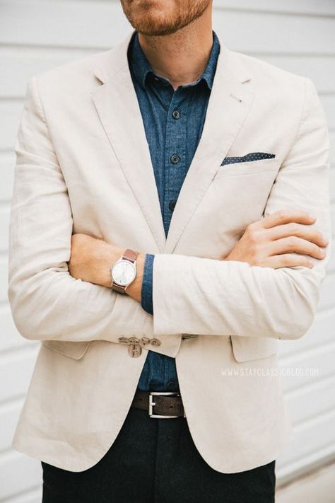 _ Professor Wardrobe, Blazer Linen, Outfit Blazer, Look Formal, Cream Blazer, Beige Blazer, Shirt Tie, Sharp Dressed Man, Boys Fashion