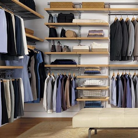 elfa closet system from container store -------> another TCS pin that I would edit or add a sideways-rolling  ladder. Elfa Closet System, Best Closet Systems, Elfa Closet, Wardrobe Storage Cabinet, Closet Storage Systems, Dressing Design, Closet Planning, Creative Closets, Organized Closet