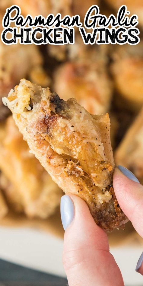 Reinvent baked chicken wings with this crispy Garlic Parmesan recipe that everyone will love! Baked Garlic Parmesan Chicken Wings, Parmesan Wings Recipe, Easy Chicken Wings, Baked Garlic Parmesan Chicken, Parmesan Wings, Wings In The Oven, Garlic Parmesan Wings, Parmesan Chicken Wings, Garlic Parmesan Chicken Wings