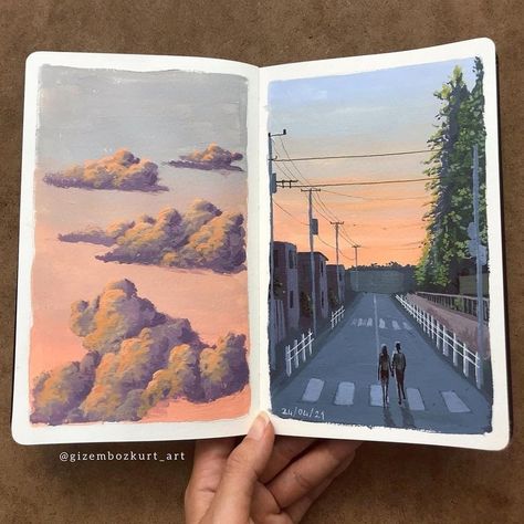 قلعة هاول المتحركة, Nite Nite, Art Gouache, Gouache Illustrations, Posca Art, Gouache Art, Landscape Art Painting, Art Diary, Arte Inspo