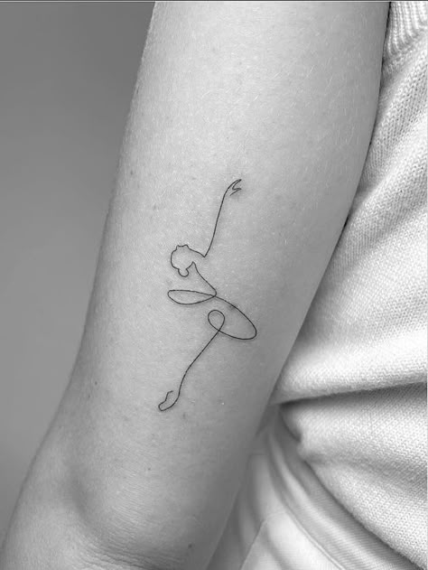 Dainty Ballerina Tattoo, Tiny Ballerina Tattoo, Ballet Inspired Tattoos, Small Tattoos Dance, Dance Inspired Tattoos, Tattoos For Dancers, Ballet Tattoo Minimalist, Renee Tattoo, Tiny Dancer Tattoo