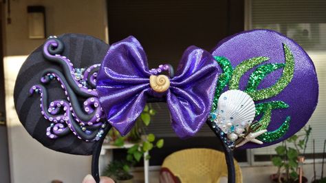 Poor Unfortunate Soul Ears: Ursula & Ariel by VoltairesImagination Clay Tentacle, Diy Disney Ears, Disneyland Ears, Diy Mickey Ears, Disney Mouse Ears, Disney Headbands, Disney Mickey Ears, Disney Hats, Disney Mouse