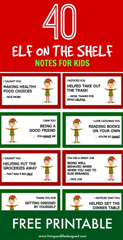 40 Printable Elf on the Shelf Notes For Kids Living + Life Designed | Positive Parenting, Raising Kids, Child Safety, Personal Development and Home Elf On The Shelf Notes, To Do App, Kindness Elves, Elf Notes, Awesome Elf On The Shelf Ideas, Elf Fun, Christmas Preparation, Buddy The Elf, Positive Behavior