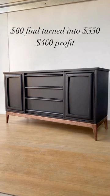 Mcm Credenza Makeover, Sideboard Makeover Ideas, Credenza Ideas, Credenza Makeover, Sideboard Makeover, Parker Furniture, Wood Dressers, Black And Walnut, Dresser Base