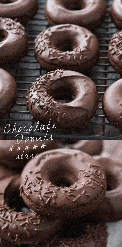 Baked chocolate donuts are easy to make at home with 9 everyday ingredients! These chocolate donuts are soft, rich, and covered in thick chocolate glaze. #chocolatedonuts #donuts Chocolate Donuts Baked, Donuts At Home, Cake Donuts Recipe, Chocolate Doughnuts, Homemade Donuts Recipe, Baked Doughnuts, Baked Donut Recipes, Chocolate Glazed Donuts, Filled Donuts