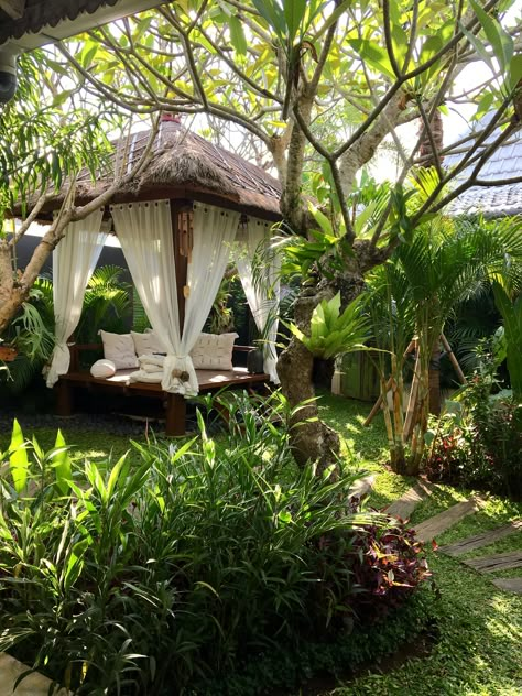 Tropical Mansion Exterior, Jungle House Exterior, Bali Garden Ideas Backyards, Jungle Yard, Tropical Backyard Landscaping, Home Quotes, Kovalam, Garden Tattoo, Tropical Garden Design