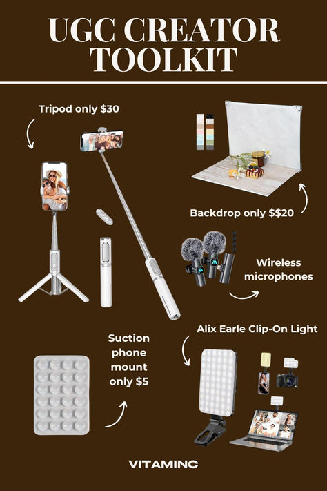 Content Creator Must-Haves, Content Creator Tools, Content Equipment, Selfie Stick, Tripod, Canon Camera, Ring Light, Content Essentials, Content Must-Haves, Filming Microphone, Creative Gear, Studio Setup, High-Quality Camera, Professional Lighting, Audio Equipment, Editing Software, Social, Media Toolkit, Video Editing Tools, Content Creator Starter Kit, Content Creator Starter Pack, Content Planning, UGC Creator, UGC, UGC Toolkit, How to Start UGC Today, instagram, start a business Ugc Tips, Vlog Tips, Social Media Toolkit, Social Media Content Strategy, Start Youtube Channel, Social Media Content Planner, Selfie Stick Tripod, Easy Photography Ideas, Business Branding Inspiration