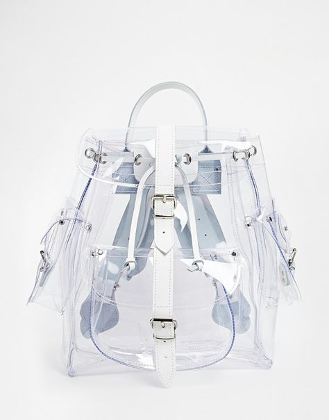 Asos Grafea Clear Backpack With Leather Trims. Buy for $290 at Asos. Tas Louis Vuitton, Pastel Backpack, Tas Lv, Clear Backpacks, Cute Mini Backpacks, Clear Backpack, Clear Handbags, Girly Bags, Unique Purses