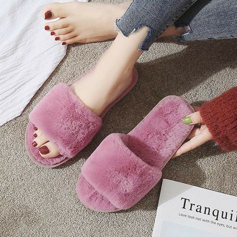 Fuzzy Slides, Fluffy Shoes, Fur Sandals, Slide Shoes, Flat Slippers, Cute Slippers, Trendy Sandals, Faux Fur Slippers, Flat Slipper