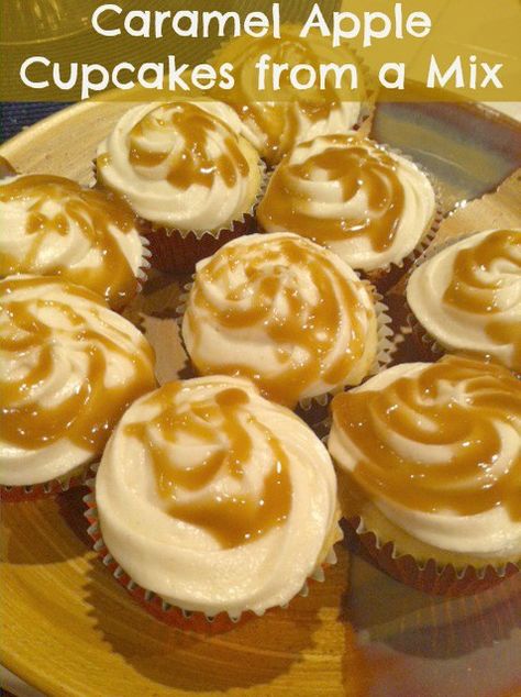 These apple cupcakes with caramel sauce ares so tasty, that you would never dream they were from a boxed mix! Caramel Apple Cupcakes, Homemade Buttercream, Apple Cupcakes, Caramel Cupcakes, Quick Dessert, Easy Cupcakes, Caramel Recipes, Yummy Cupcakes, Dessert Cupcakes