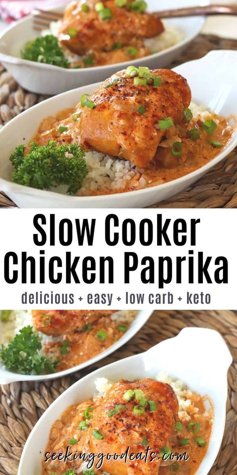 Slow Cooker Chicken Paprika is a super simple dinner idea! With only 6 ingredients, it's a perfect low carb, gluten-free, and keto recipe. Crockpot chicken paprikash is the perfect weeknight meal and an easy dinner recipe. Crockpot Chicken Paprikash, Slow Cooker Keto Recipes, Super Simple Dinner, Chicken Paprika, Chicken Paprikash, Paprika Chicken, Boiled Egg Diet Plan, Boiled Egg Diet, Best Low Carb Recipes