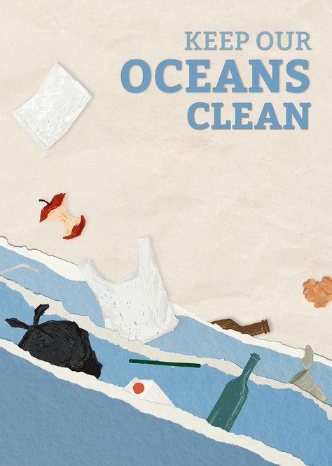 Keep oceans clean poster and save the world | premium image by rawpixel.com / Porpla mana Poster Tentang Sampah, Environmental Posters, Ocean Poster, Save The Ocean, Earth Poster, 동화 삽화, Desain Buklet, Ocean Pollution, Awareness Poster