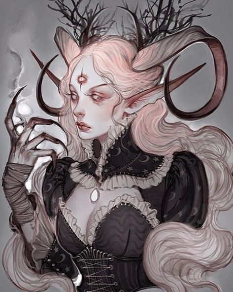 Love this character design by @naz.nemati. Dnd Demon, Demon Elf, Elf Sorceress, Half Elf, Elf Characters, Half Demon, Dnd Art, Alien Art, Aesthetic People