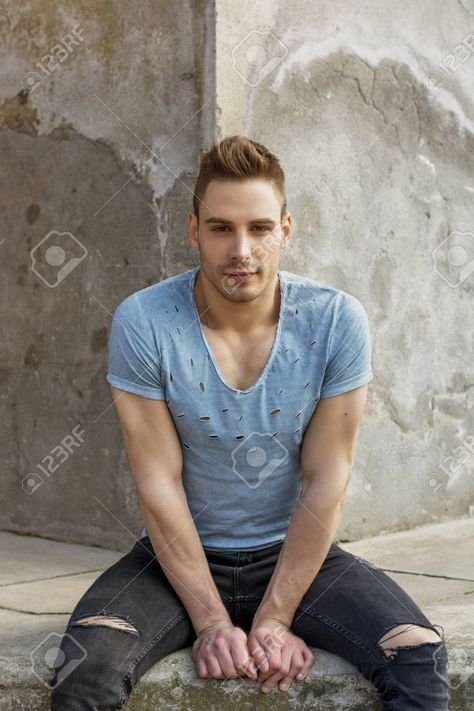 Sitting Against Wall, Man Sitting, Model Poses, The Wall, Mens Tshirts, Mens Tops, Wall