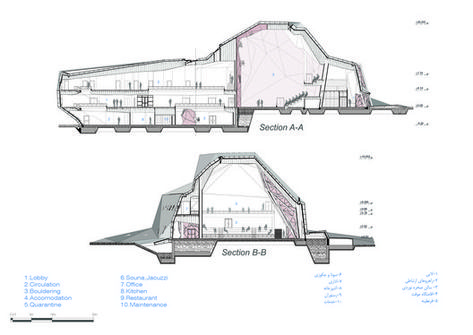 New Wave Architecture Designs Rock Gym for Polur,Section A/B. Image © New Wave Architecture Climbing Hall, Wave Architecture, Gym Architecture, Rock Climbing Gym, Origami Architecture, Gym Plan, Indoor Rock Climbing, Climbing Gym, Architectural Sketch