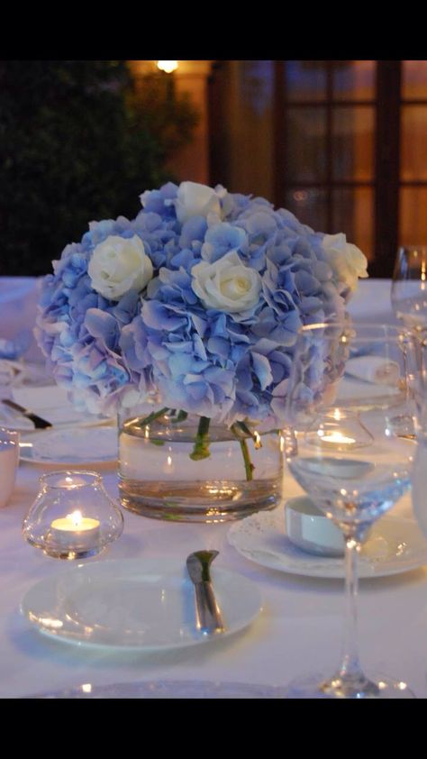 Table Centerpieces Wedding Blue, Wedding Table Centrepiece, Bridal Shower Table Decorations, Baby Blue Weddings, Church Wedding Decorations, Bridal Shower Tables, Wedding Floral Centerpieces, Blue Themed Wedding, Table Centrepiece