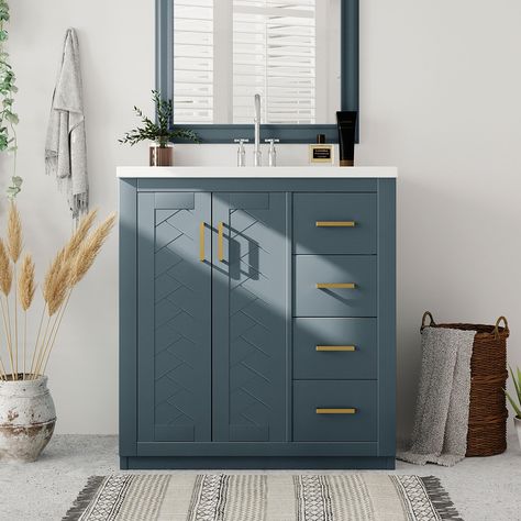 PRICES MAY VARY. [Stylish Bathroom Vanity]: The single bathroom vanity features eye-catching beauty, vintage doors and handles. Retro details include textured door panels with a chic pattern as well as a recessed plinth base. With its universal size, it is the perfect addition to any bathroom space. [Smarter Storage Space]: This 30" bathroom vanity with sink includes various functions. 3 soft-closing drawers with high-quality, full-extension slides to maximize storage space. The spacious 2-door Resin Countertops, 30 Bathroom Vanity, Bathroom Sink Cabinets, Freestanding Bathroom Cabinet, Undermount Bathroom Sink, Bathroom Vanity Base, Bathroom Storage Cabinet, Bathroom Vanity Cabinets, Sink Cabinet