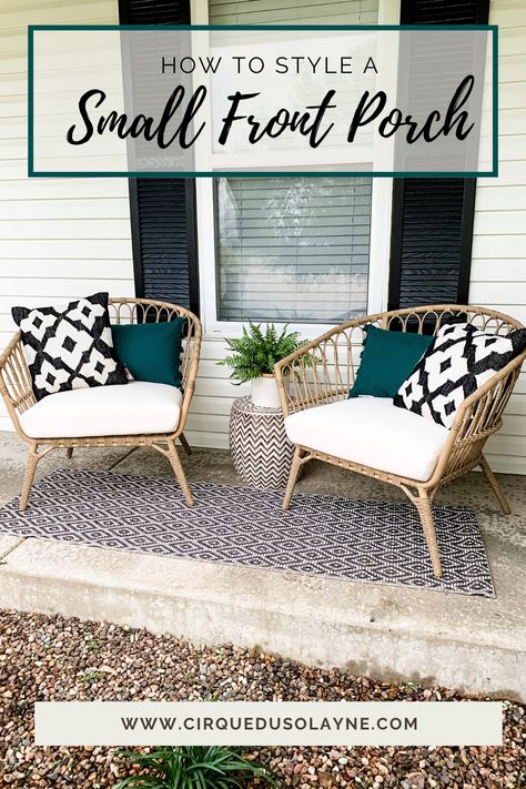 Porch Styling, Porch Refresh, Small Porch Decorating, Front Porch Furniture, Porch Inspiration, Small Patio Decor, Front Porch Makeover, Small Front Porch, Porch Remodel