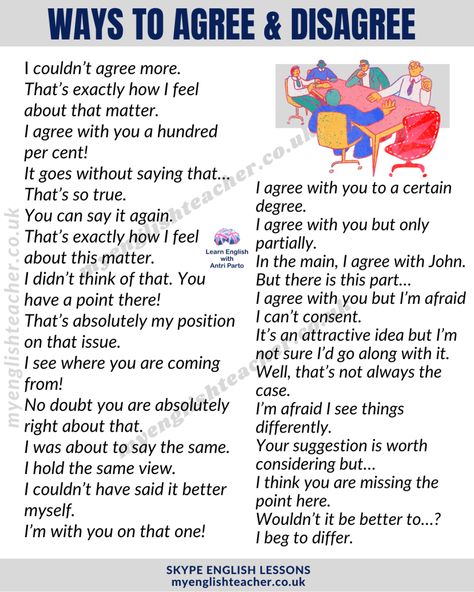 Better Ways to Agree and Disagree in English Hello English, Linking Words, English Collocations, Vocabulary Lessons, Conversational English, English Verbs, Word Building, Writing Exercises, Agree With You