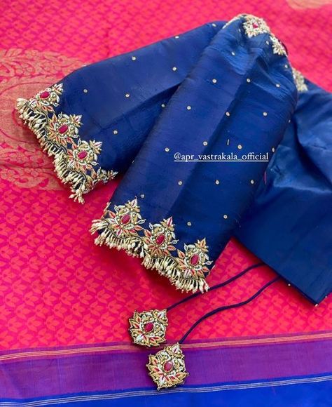 Blue Color Aari Work Blouse Design, Magam Work Blouses Latest, Blue Work Blouse, Magam Work Designs, Magam Work, Blue Blouse Designs, Latest Bridal Blouse Designs, Blouse Designs Catalogue, Sari Design