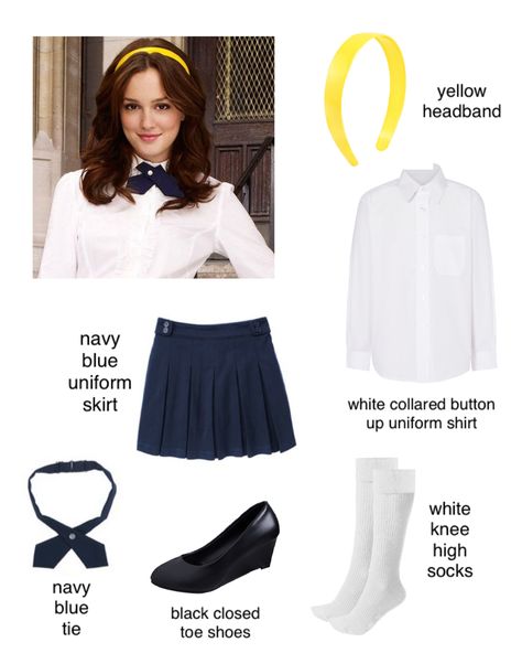 Serena And Blair School Uniform, Blair Waldorf And Serena Van Der Woodsen Halloween Costume, Halloween Costumes Blair Waldorf, Blair Waldorf Outfits Halloween, Blair Style Waldorf, Outfit Ideas Blair Waldorf, Uniform Halloween Costume, Gossip Girl Uniform Outfits, Private School Fashion