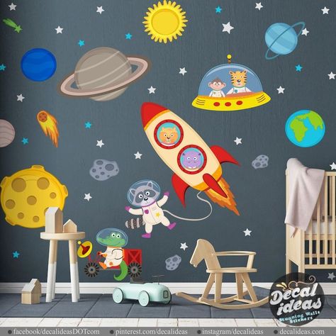 Outer Space Room, Solar System Wall Decal, Superhero Wall Decals, Space Wall Decals, Batman Wall, Kids Bedroom Boys, Superhero Wall, Custom Wall Decals, Nursery Wall Stickers