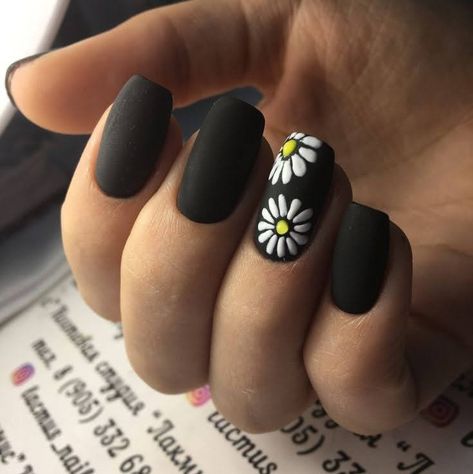 Nails 2018, Sunflower Nails, Black Nail Art, Purple Nail, Simple Nail Art Designs, Black Nail Designs, Blue Nail, Short Nail Designs, Black Nail