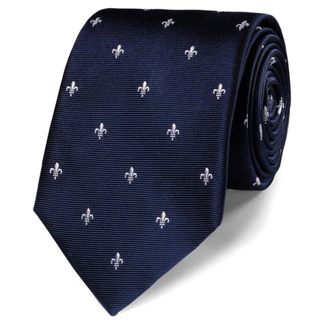 Classic navy and white Fleur de Lys tie Black Suit Shoes, Luxury Elegant Blue Ties, Luxury Gentleman Ties For Semi-formal Occasions, Luxury Semi-formal Gentleman's Ties, Luxury Navy Standard Ties, Mens Neckwear, Luxury Patterned Ties For Semi-formal Occasions, Black Suit Jacket, Shirt Collar Styles