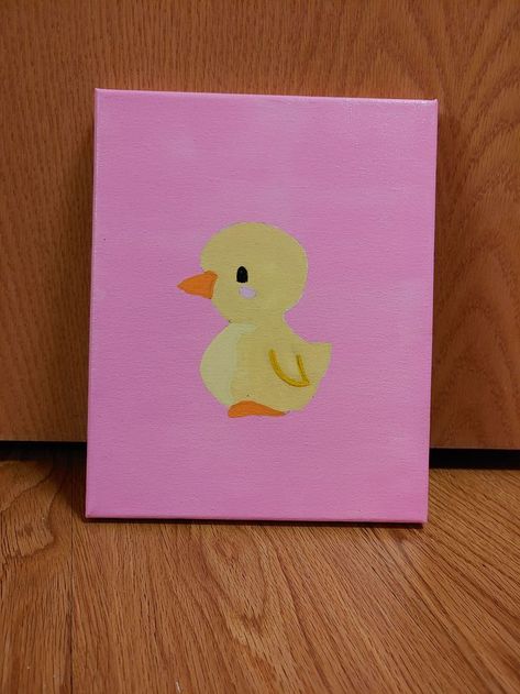 Green Easy Painting Ideas, Cute Things To Paint On A Big Canvas, Cute Simple Small Paintings, Cute Acrylic Paintings Easy, Small Paining Idea, Paintings With Pink Backgrounds, Easy Diy Canvas Painting For Beginners, Cute Simple Animal Paintings, Cute Animal Canvas Paintings