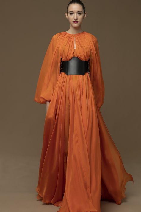 Isabel Sanchis Couture, Oversized Belt, High Neckline Dress, Isabel Sanchis, Exclusive Gowns, Lightweight Skirt, Beautiful Evening Dresses, Long Sleeved Dress, Midi Dress Style